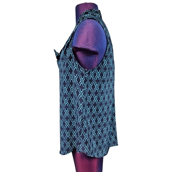 41 Hawthorn‎ Astrid Tie Neck Navy Teal Moroccan Print Sleeveless Top Small - Picture 4 of 8